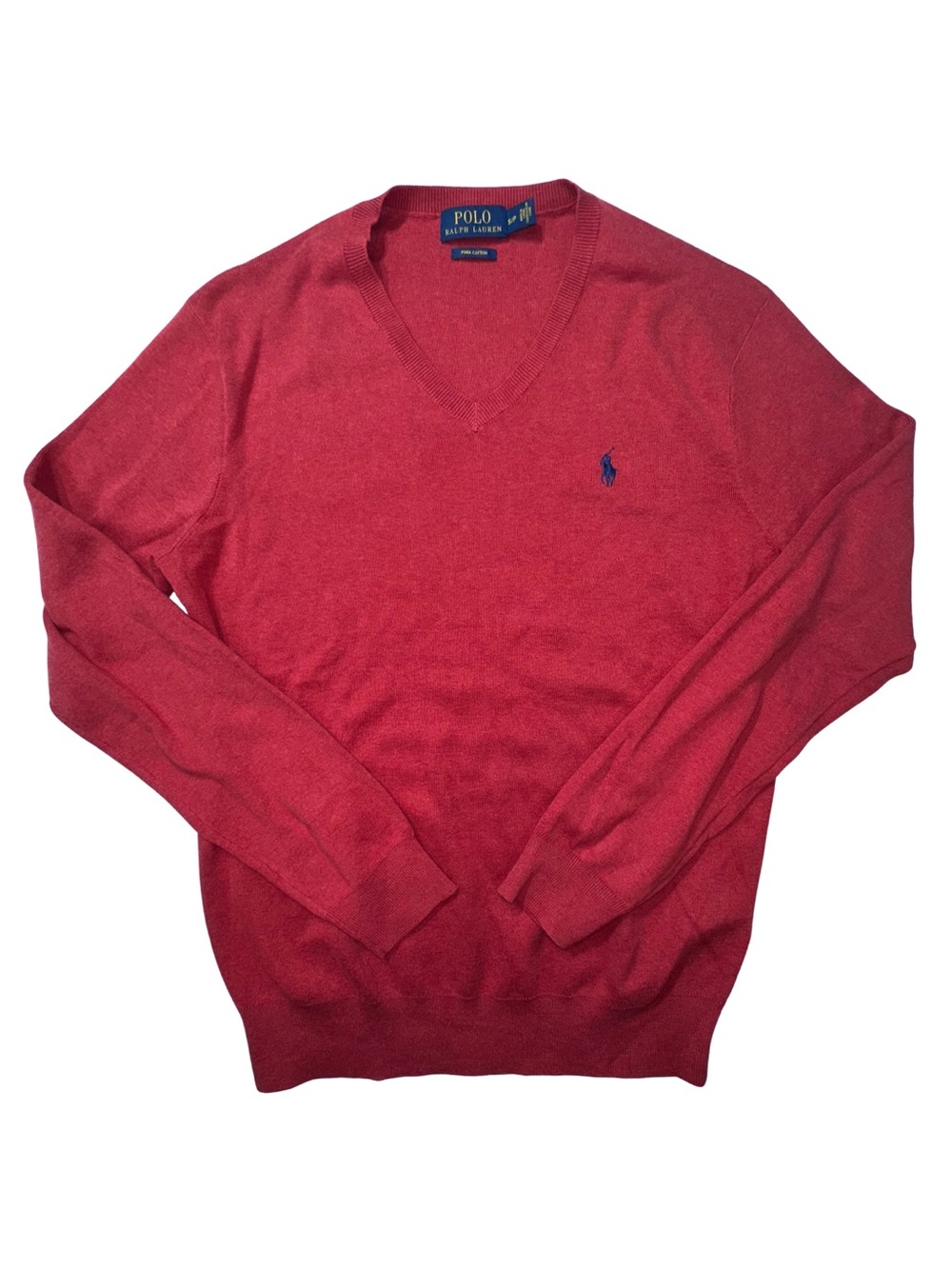 Polo Ralph Lauren Pima Cotton V-Neck Sweater Men’s Small Red Pony Logo